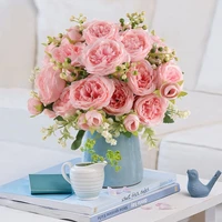 mini pink silk peony artificial flowers bulk 33cm long stem fake roses flowers bouquet for wedding living room diy decorations