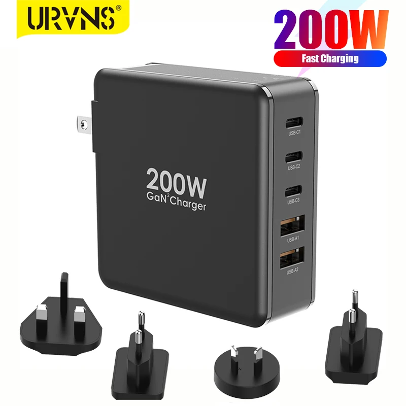 URVNS 200W USB C Сверхбыстрое зарядное устройство Gan Type - C PD 100W PPS45W Адаптер питания для ноутбука с быстрой зарядкой для iPhone MacBook Galaxy Pixel