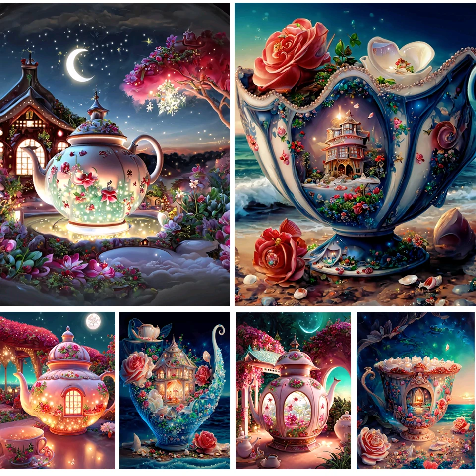 

5D Diy Diamond Painting Dream Teapot Rose Full Rhinestones Embroidery Mosaic Art Cross Stitch Kits Home Decor New Arrivals 2023