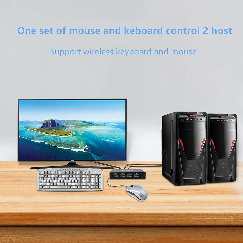 

2 in 1 Out KVM Switch Display Synchronization Keyboard Mouse USB Shared Switcher for Keyboard Mouse Printer