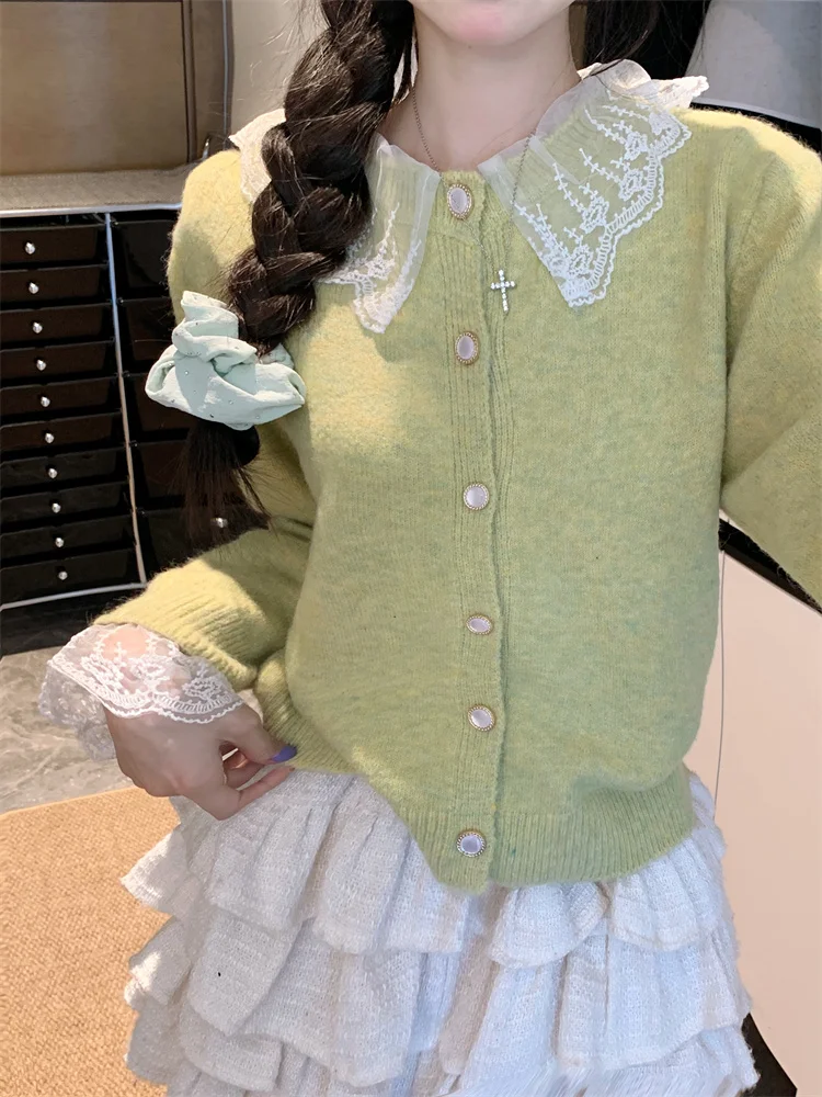Утолщенный свитер с кружевной строчкой кардиган верхняя одежда женская