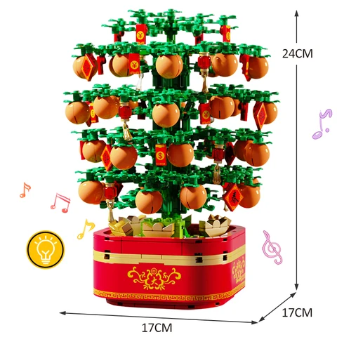 SEMBO блочный город вращающаяся музыкальная шкатулка строительные блоки кумкуат дерево горшечные растения кирпичи праздничные игрушки для новогоднего подарка