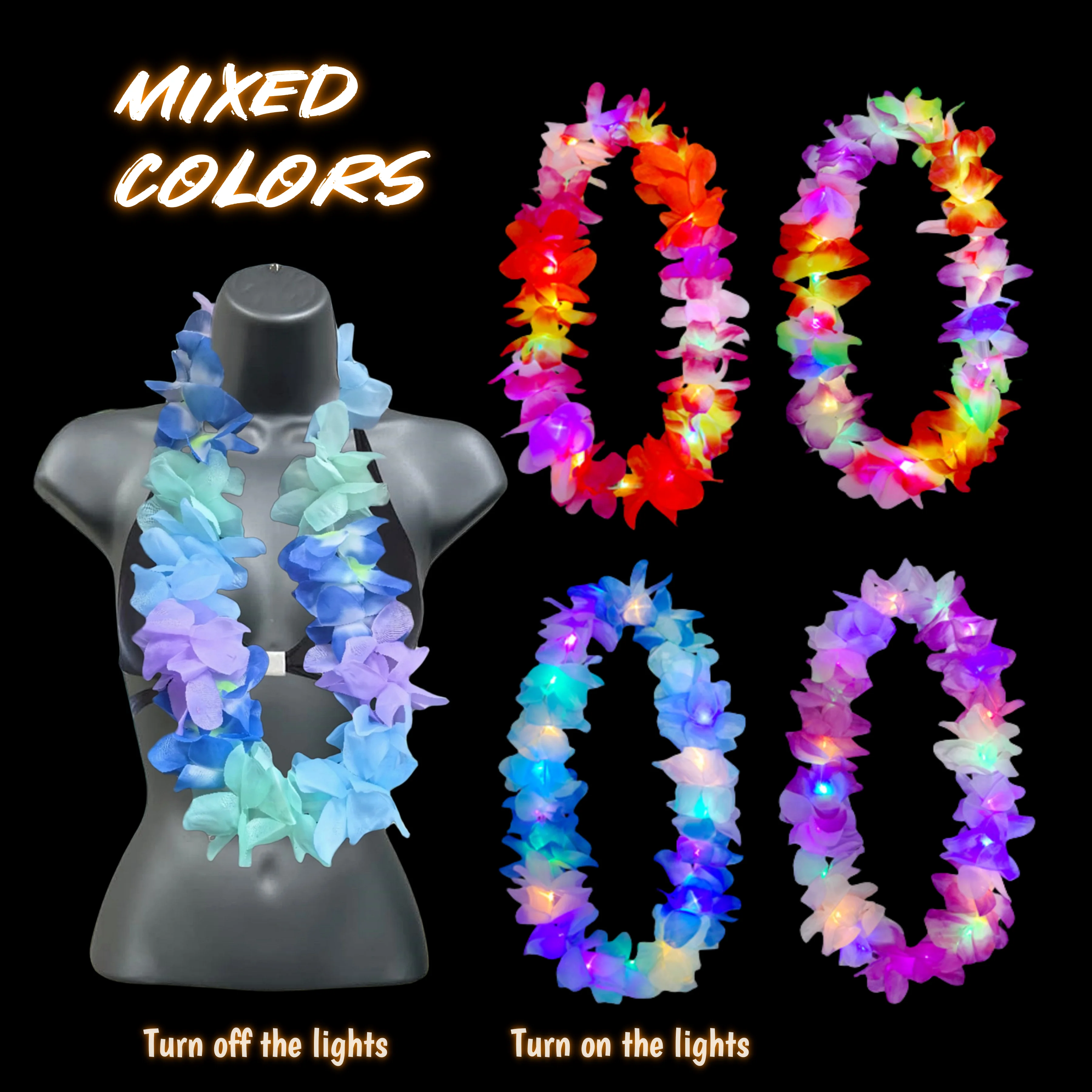 

Светящиеся гавайские ожерелья Hawaiian Leis Luau 12-48 шт.