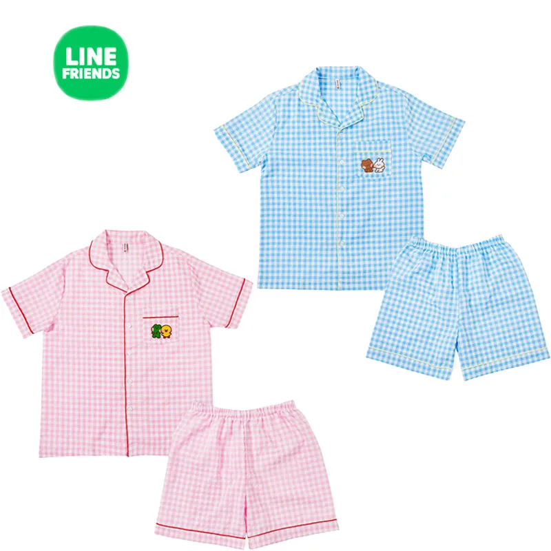 

Line Friends Minini Series Creative Pajamas Two Piece Kawaii Anime Short Sleeve Shorts Homewear 100% Cotton Birthday Gift