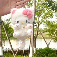 10cm cute sanrio hello kitty plush schoolbag pendant cartoon kitty doll plush keychain small ornament gift backpack accessories