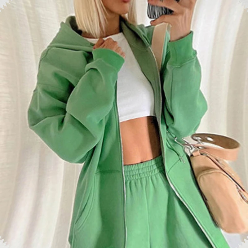 

Women Solid Sweatshirt Tracksuits Casual Lapel Zipper Cardigan Tops + Elastic Waist Long Pants Outfits Long Sleeve Cotton Set