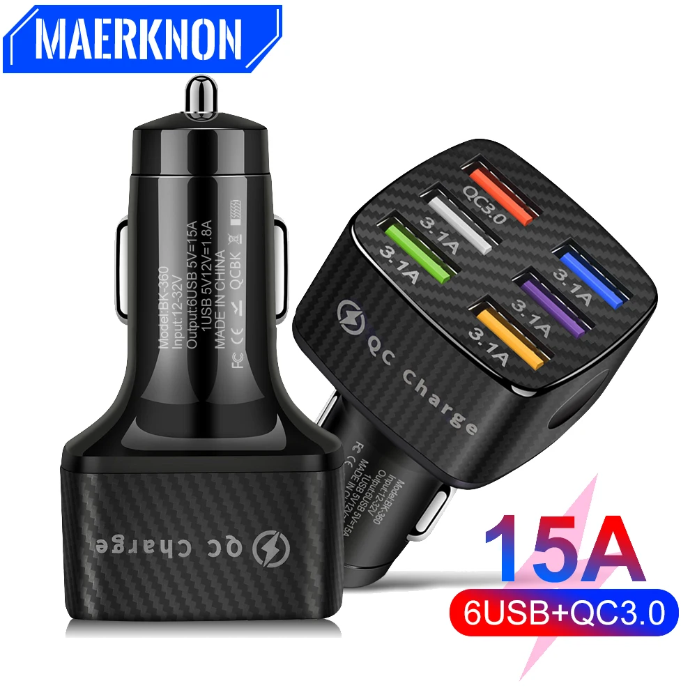 

6 Ports USB Car Charger 3.1A Fast Charging Quick Charger 3.0 Mobile Phone Charger Adapter in Car For iPhone 15 Xiaomi Samsung