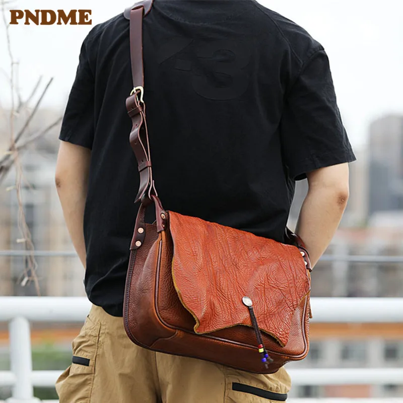 Vintage fashion handmade top layer cowhide Men's Messenger Bag Everyday Outdoor High Quality real Leather Shoulder Messenger Bag