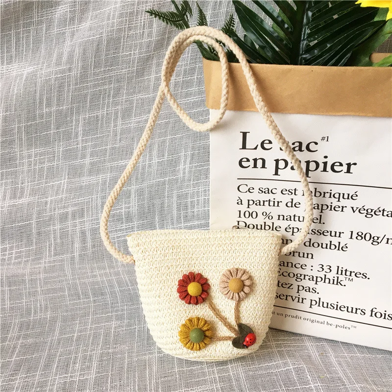 Lovely Girls Small Coin Purse Summer Handbags Children's Mini Shoulder Bags Princess Wallet Baby Kids Straw Woven Crossbody Bag
