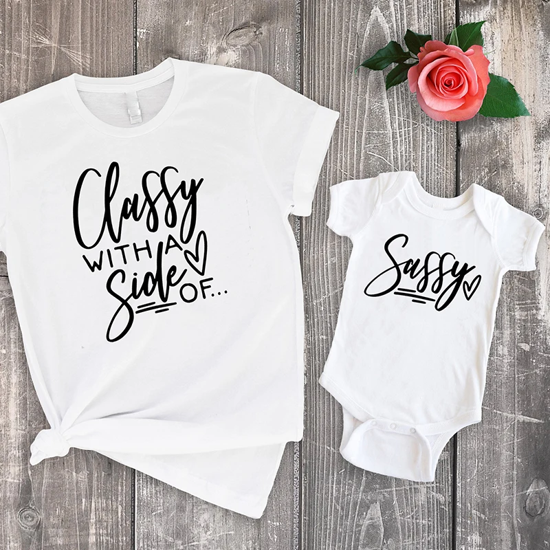 

mom and daughter tee matching tops classy with a side of sassy family clothes mama and me tshirts baby cute shirts funny 3-4t