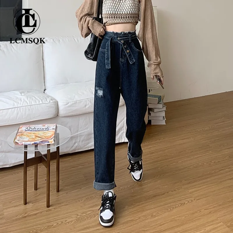 Vintage Jeans Women 2022 Female Clothing Streetwear Women's Pants Y2k Korean Fashion Baggy Woman Clothes High Waist Ripped Harem