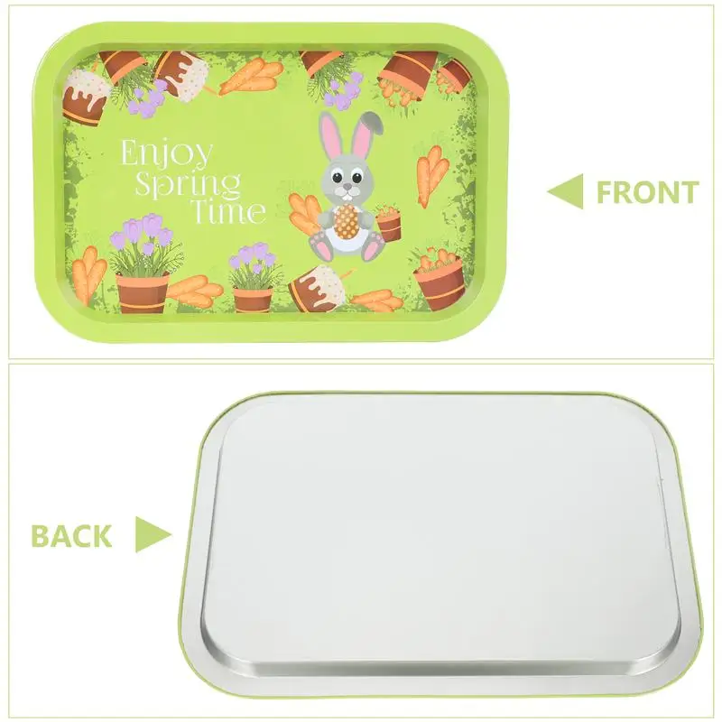 1pc Cartoon Fruit Plate Easter Rabbit Carrot Snack Tray Household Dessert Iron Serving Theme Metal Food |
