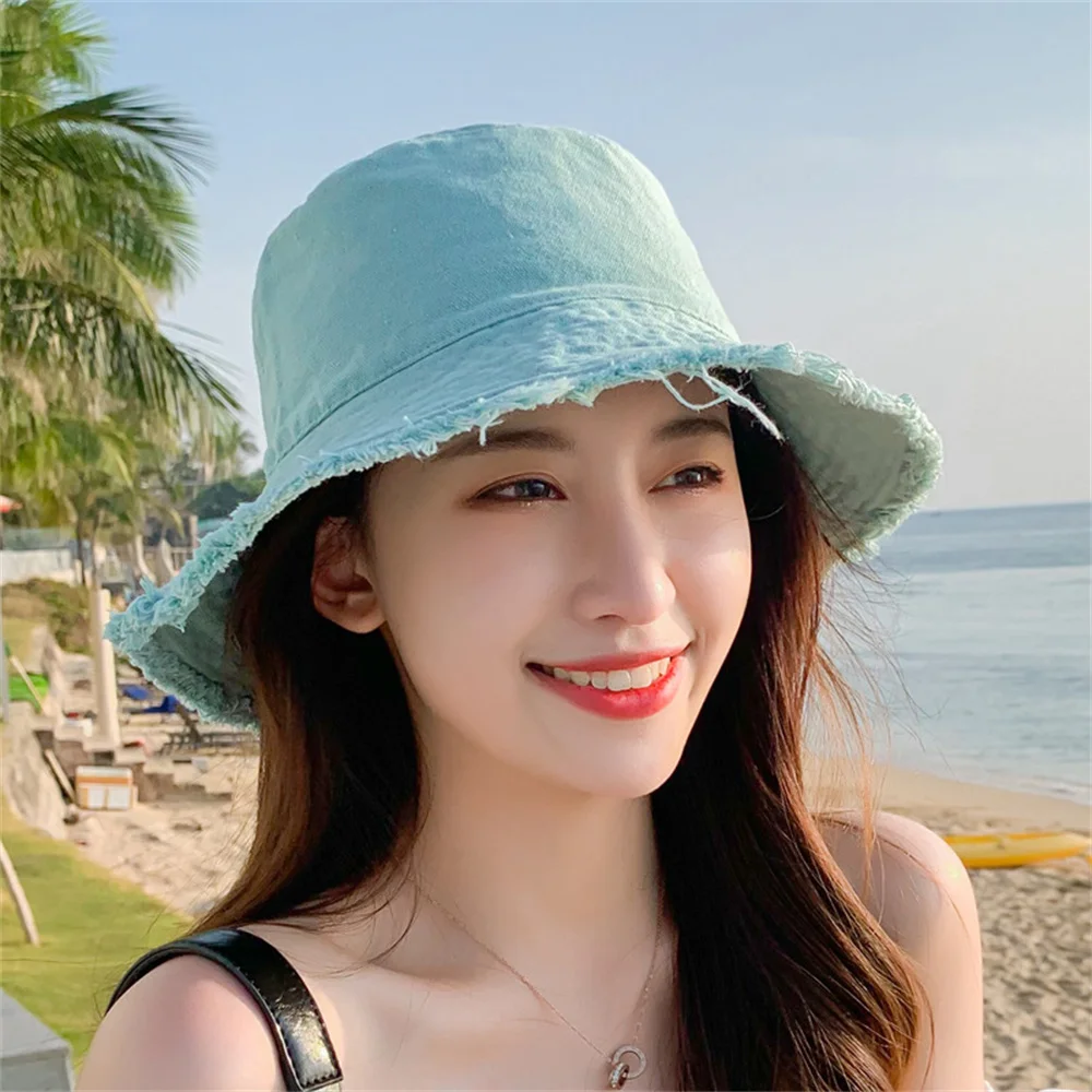 

Vintage Cotton Fringed Fisherman Cap Soft Aluminum Wire Shape Water Wash Bucket Hats Women's Four Seasons Solid Outing Basin Hat