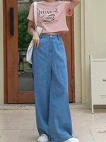 baggy jeans women korean fashion aesthetic big pocket long blue wide leg pants high waist loose casual y2k trousers streetwear