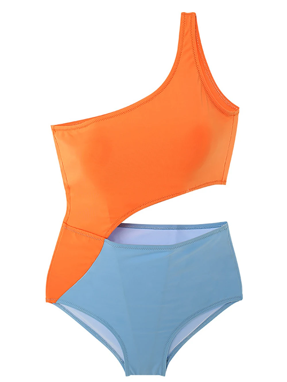 2022 сексуальный неоновый оранжевый синий купальник на одно плечо с вырезами талии