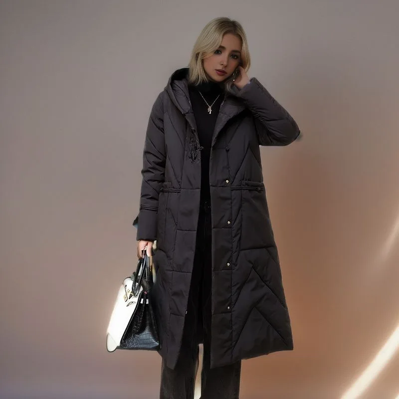 

Новинка 2023, зимняя Длинная женская утепленная куртка с капюшоном, большого размера, женская утепленная куртка, одежда с хлопковой подкладкой и вышивкой, Женское пальто