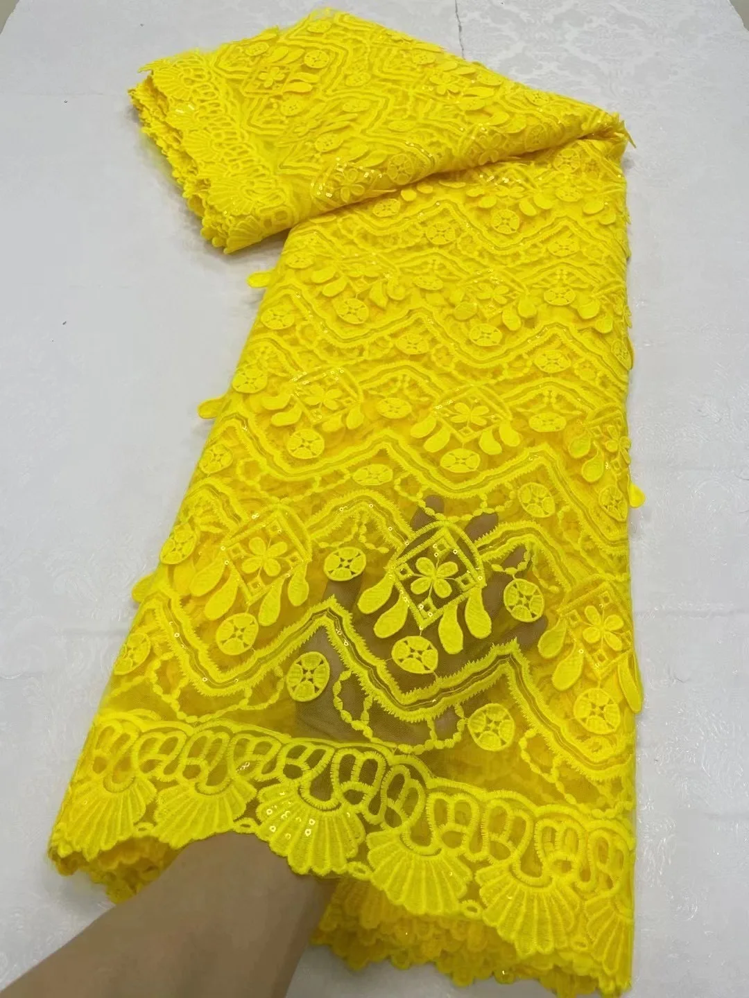 Африканская французская Кружевная Ткань 5 ярдов Высококачественная гипюровая