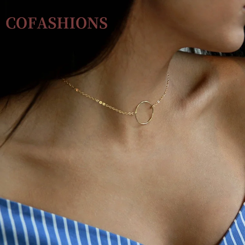 

2022 Vintage Gold Round Charm Necklace Women Simple Charm Clavicle Collar Ladies Clothing Aesthetic Gifts Fashion Party Jewelry