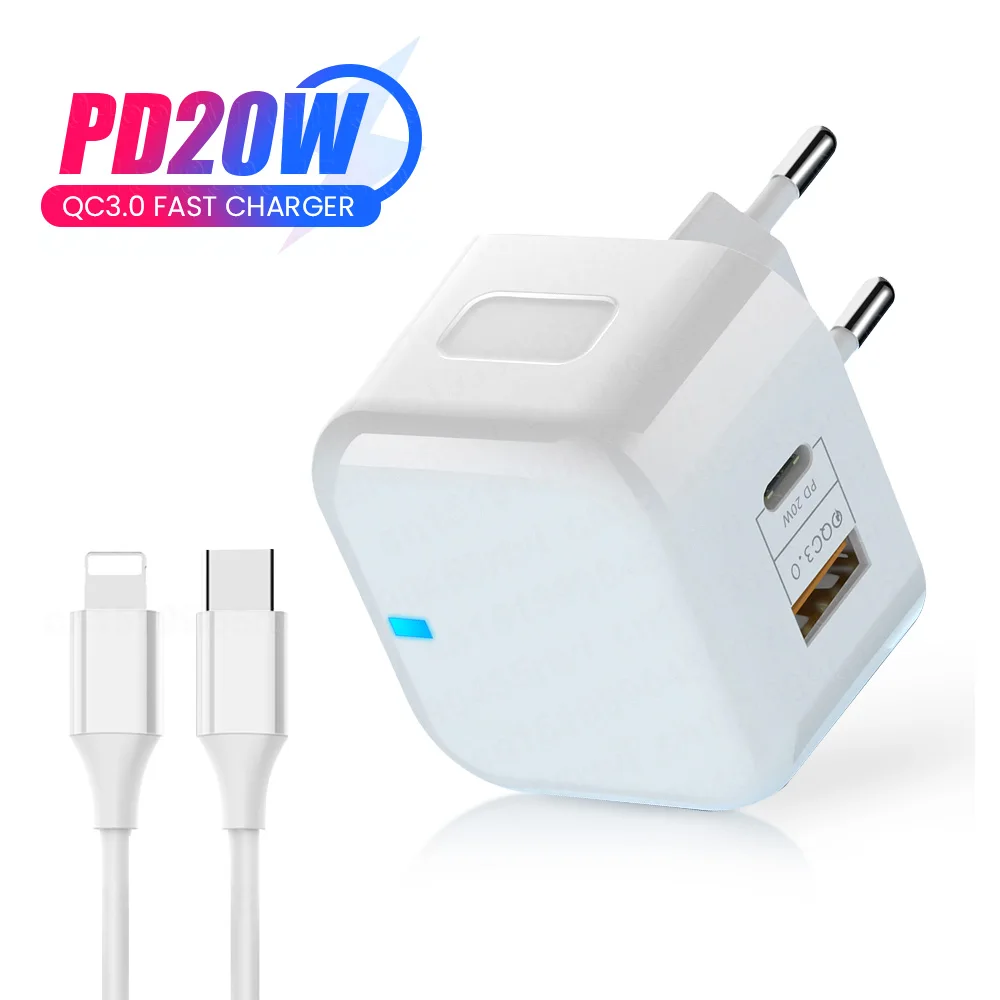 

PD 20W USB-C Charger Quick Charge 3.0 USB Type C Fast Charger for iPhone 13 12 QC3.0 5V/3A 9V/2A PD Charger EU/US
