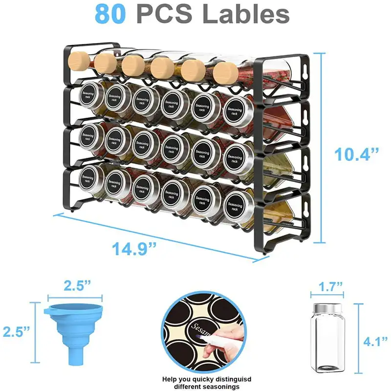 

Rack, Spice Rack Organizer，With 24 Glass Bottles
