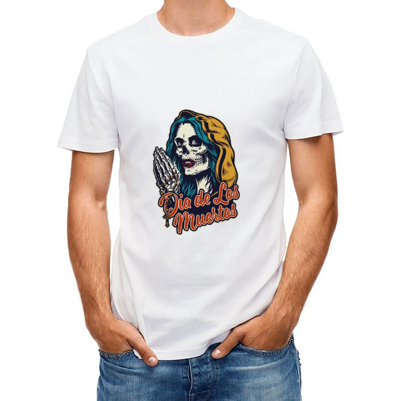 

2023 New Summer Clothes Men's/Woman's Handsome Short Sleeve Skull Head Printed Short-sleeved Pure Cotton T-shirt
