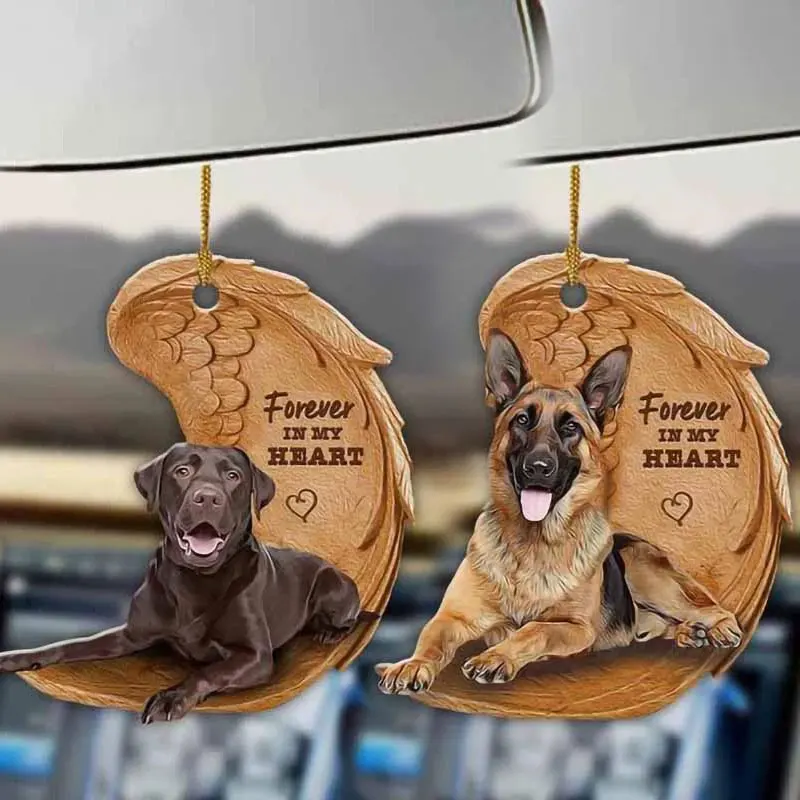 

Cute Dog Car Hanging Ornament Acrylic Angel Wing Puppy Pendant Bag Keychain Auto Rearview Mirror Ornaments Car Accessorie