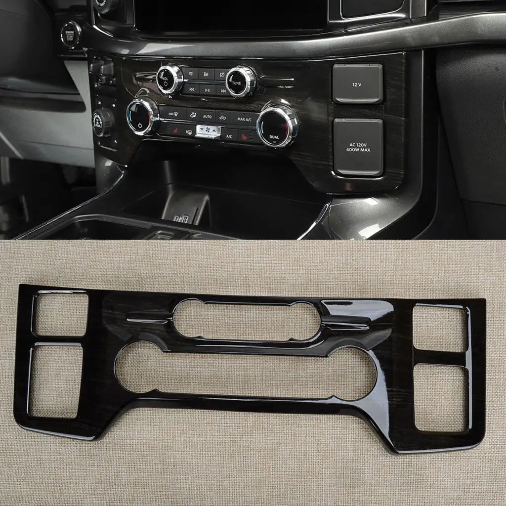 

Black Wood Grain Plastic Car Center Console Air Condition AC Control Panel Trim Cover Fit for Ford F-150 2021 2022 2023