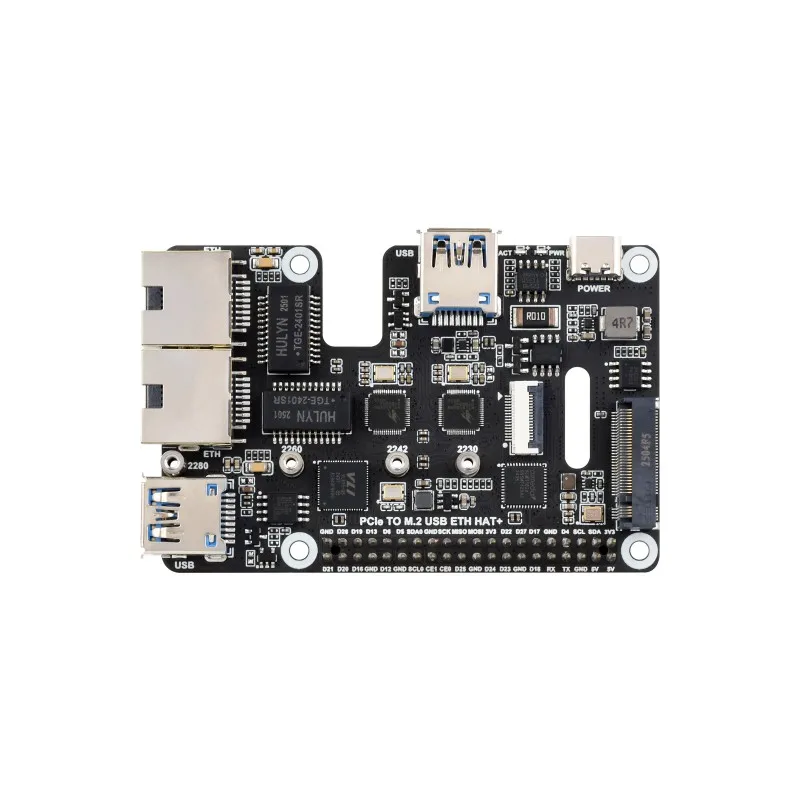 Фото Адаптер Waveshare PCIe к USB 3.2 Gen1/2.5G ETH/M.2 NVMe для Raspberry Pi 5, поддерживает твердотельный накопитель M.2 с протоколом NVMe, расстояния №1