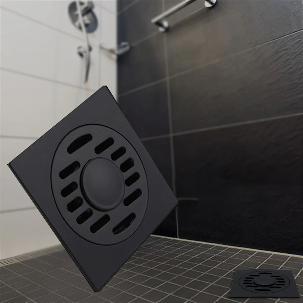 

Black Bathroom Square Shower Drain Stainless Steel Floor Drain Trap Waste Grate Round Cover Hair Strainer