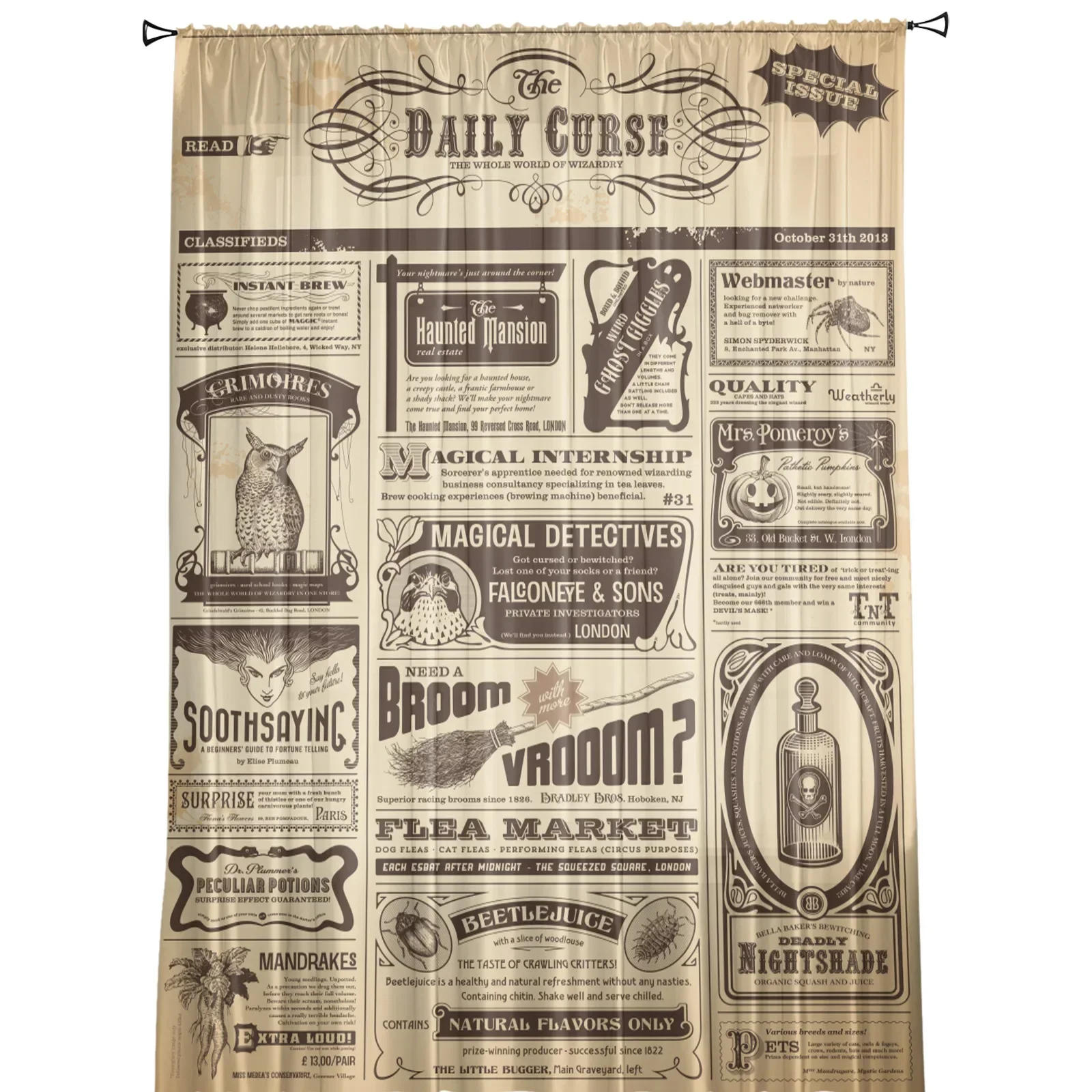Old Newspaper Festival Halloween Tulle Window Curtains Living Room Organza Sheer Voile Curtain Bedroom Kitchen Home Decor Drape