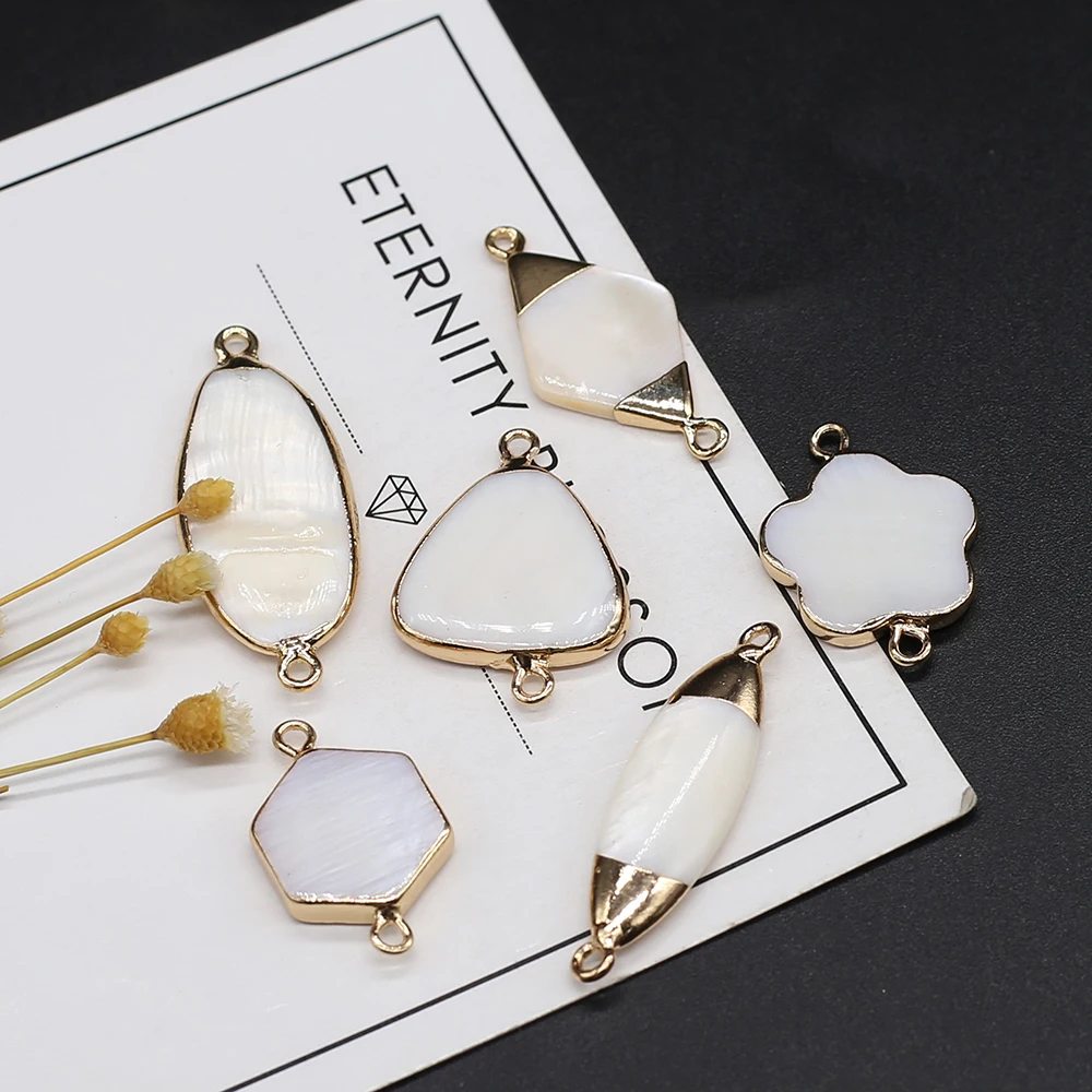 

Natural Stone Pendants Gold Plated Double Hole Connector Charms for Jewelry Making Diy Women Necklace Bracelet Accessories