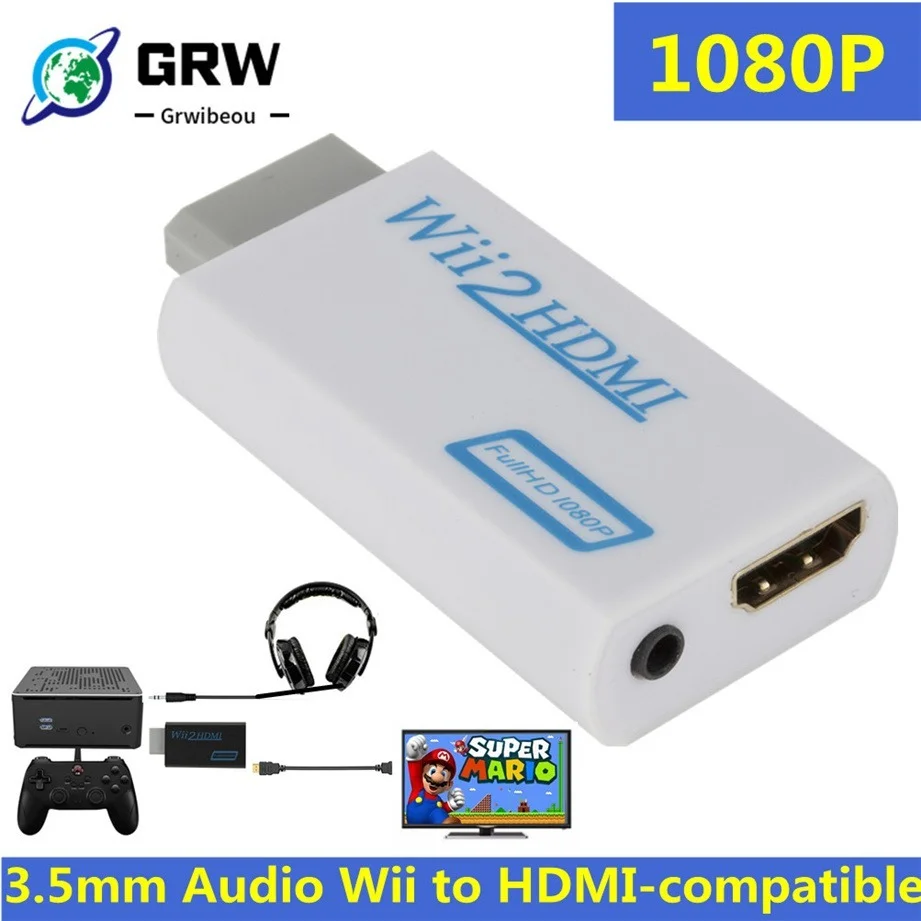 

Grwibeou HD 1080P Wii to HDMI-compatible Converter Adapter Wii2HDMI-compatible Converter 3.5Mm Audio For PC HDTV Monitor Display