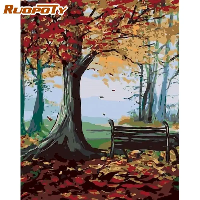 

RUOPOTY Autumn Park Landscape Painting By Numbers Kits Hand Painted 40x50cm Frame On Canvas Handmade Unique Gift Wall Art