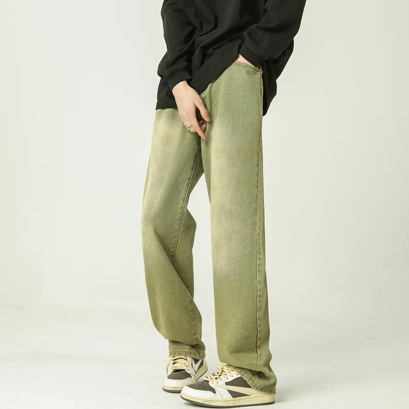 Green Brown Baggy Jeans Men Fashion Retro Straight Jeans Men Japanese Streetwear Hip Hop Loose Denim Pants Mens Trousers S-2XL