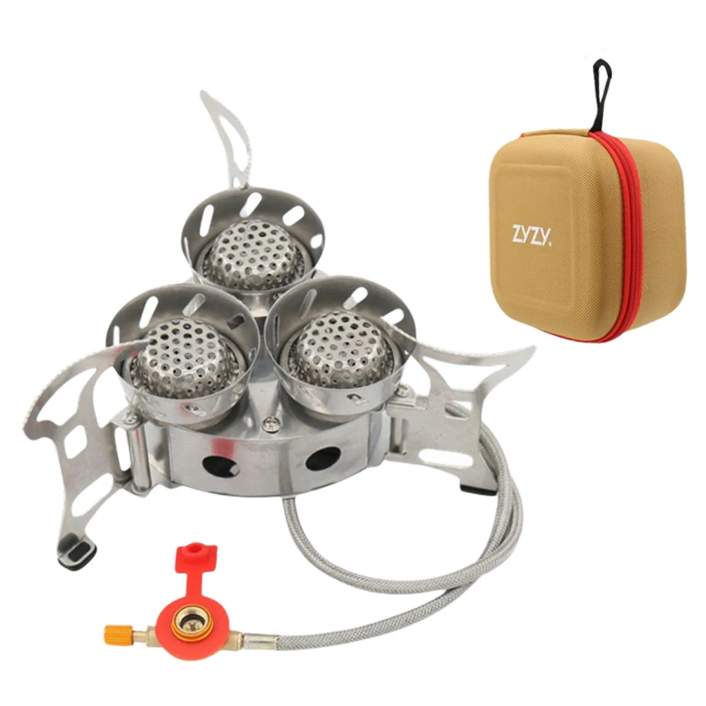 Durable Gas Burner 3 Furnaces Heads Foldable Three-Core with Carrying Case Cookware Lightweight for Outdoor Hiking Backpack