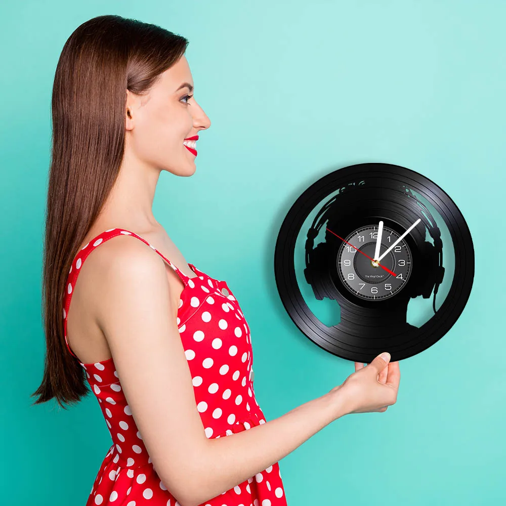 Настенные наручные наушники с изображением диджея настенные часы виниловыми