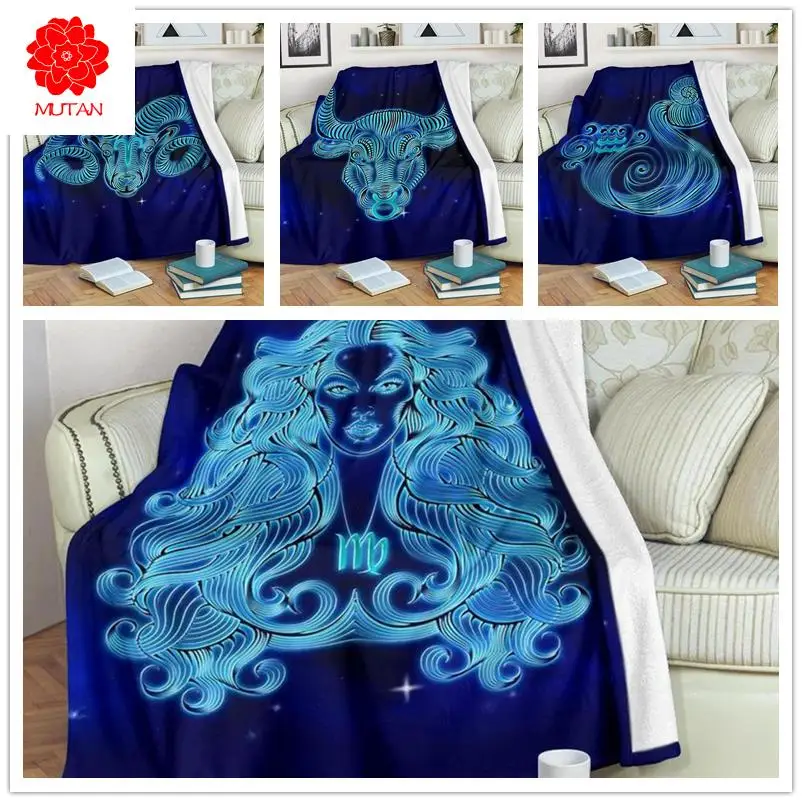 

Флисовое осеннее одеяло с созвездиями, дождик с гороскопом Девы, быком, зодиаком, овчиной, Водолей, Фланелевое покрывало для взрослых и дете...