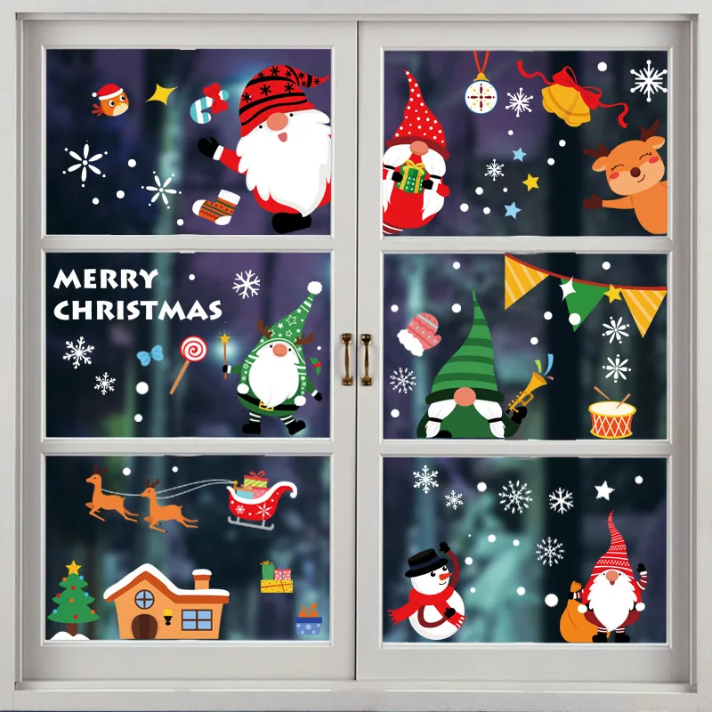 

Household New Year Ornaments Xmas Happy New Year Merry Christmas Window Stickers Electrostatic Paste Santa Claus Elk Creative