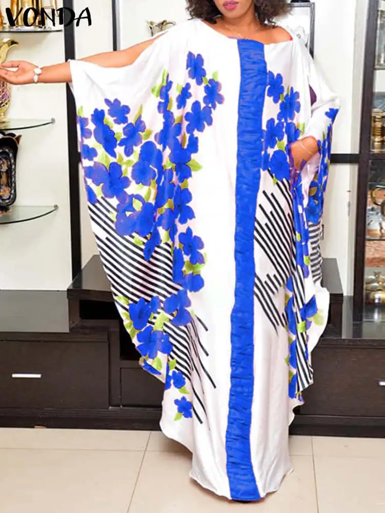 

Women Party Dress 2022 VONDA Long Sleeve Vintage Floral Printed Maxi Dresses Fashion Slit Holiday Sundress Vestido Femme Robe 4#