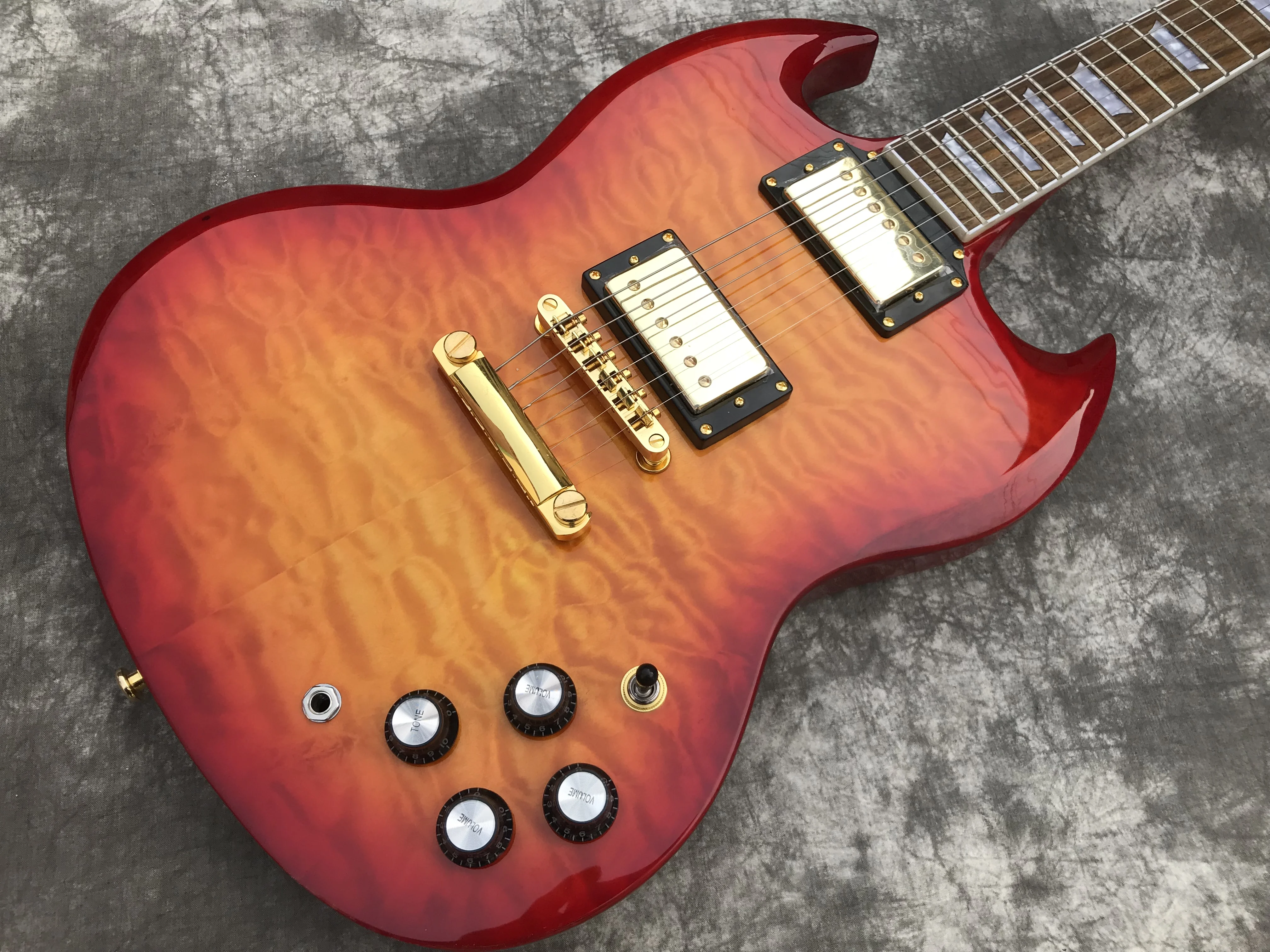 

Chinese Electric Guitar S G Flame Maple Top Gib Gold Hardware Mahogany Body And Neck 6 Strings