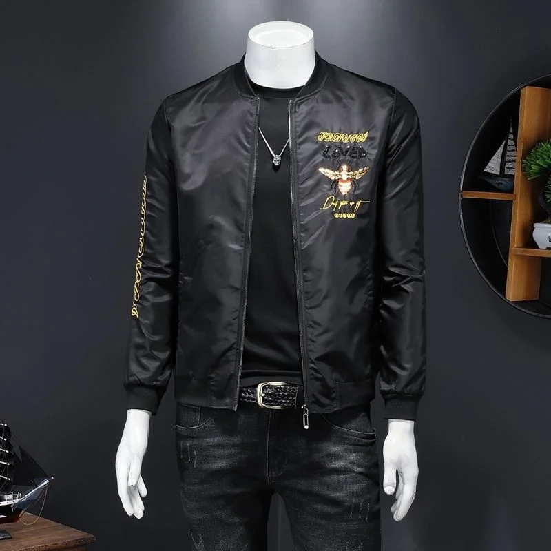 Pattern Bee Casual Slim Long-sleeved Jacket Men's Top Bomber Embroidery Jacket Men 2022 Spring Trend Brand Fashion Men's Jacket