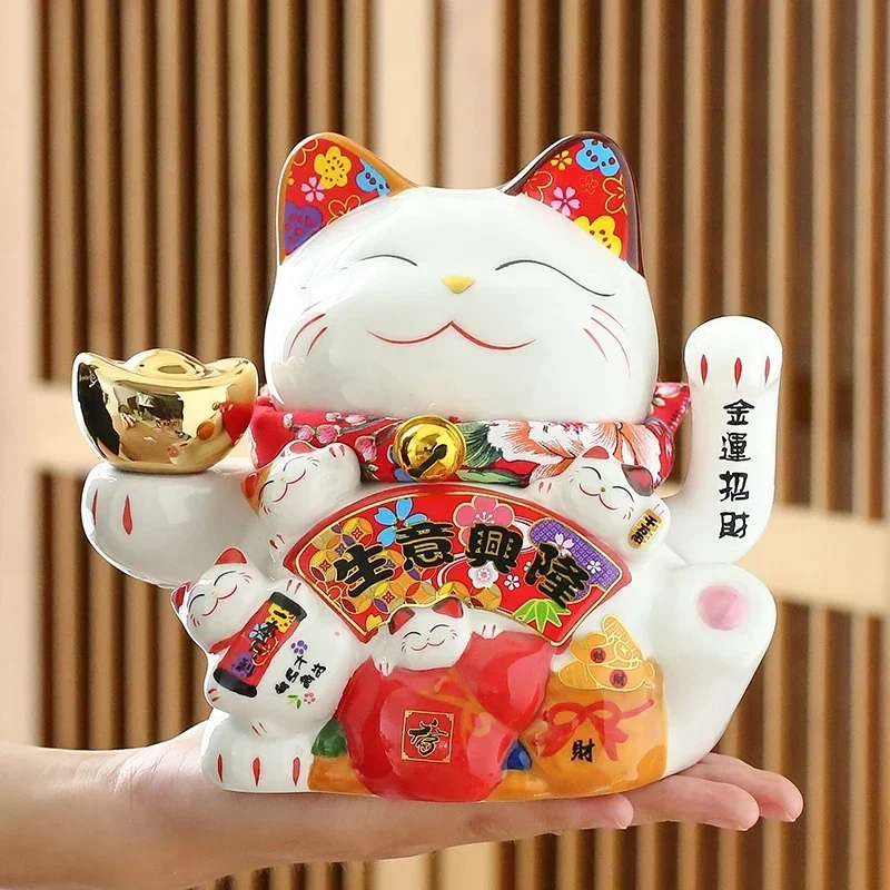 7 5-дюймовый керамический орнамент Beckoning Cat Maneki Neko украшение фэн-шуй качели Lucky