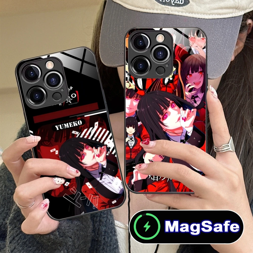 Kakegurui Yumeko Mobile Cell Phone Case for iPhone 16 15 14 13 12 11 Pro Max Plus Mini MagSafe Wireless Charging Glass Cover