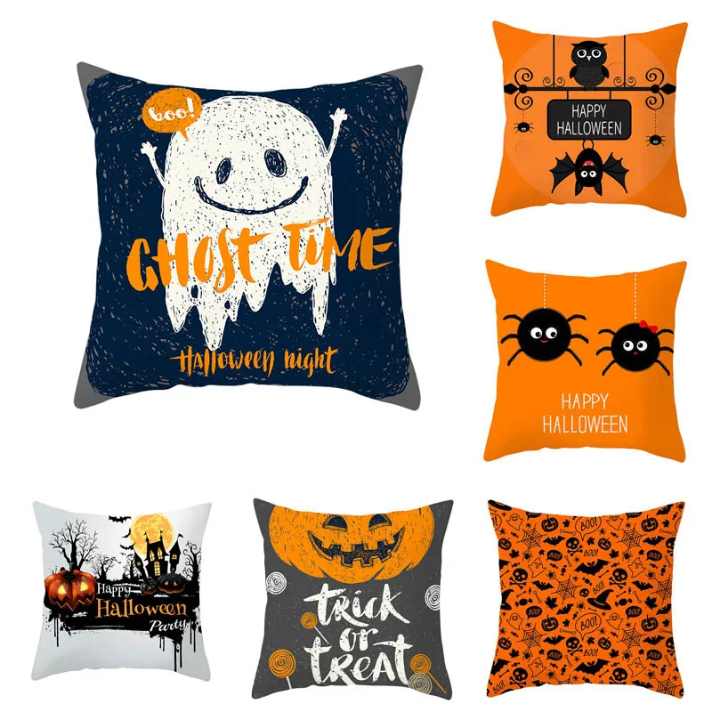 

Home decoration happy halloween cartoon cute devil pumpkin halloween print pillowcase 45x45cm funda de almohada