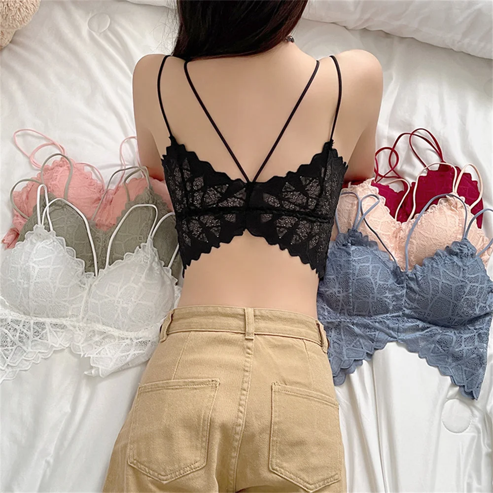 

Floral Bralette Padded Push Up Lace Bras for Women Sexy Lingerie Corset Camis Underwear Wire Free Sheer Bra Crop Tops Brassiere