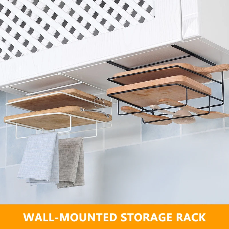 

Double Layer Cabinet Shelf Kitchen Iron Towel Holder Chopping Board Storage Rack Wash Cloth Organizer Wash Cloth Home Organizer