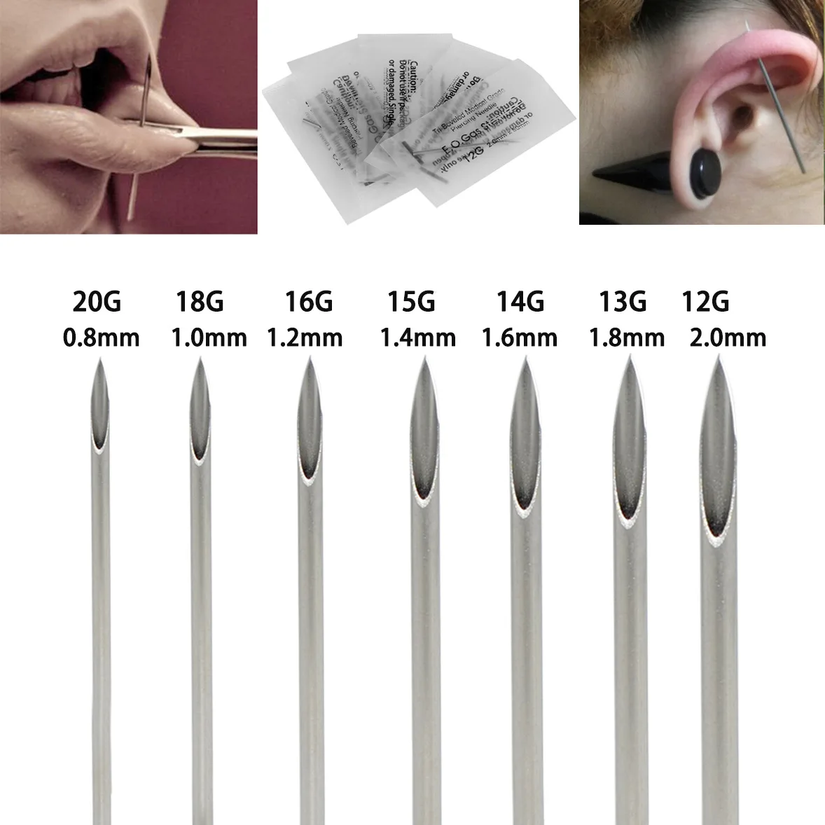 

100pcs Rvs Wegwerp Tattoo Piercing Naald Neus Lip Ear Steriele Naald Voor Permanente Make-Up Beauty Body Piercing Sieraden Tool