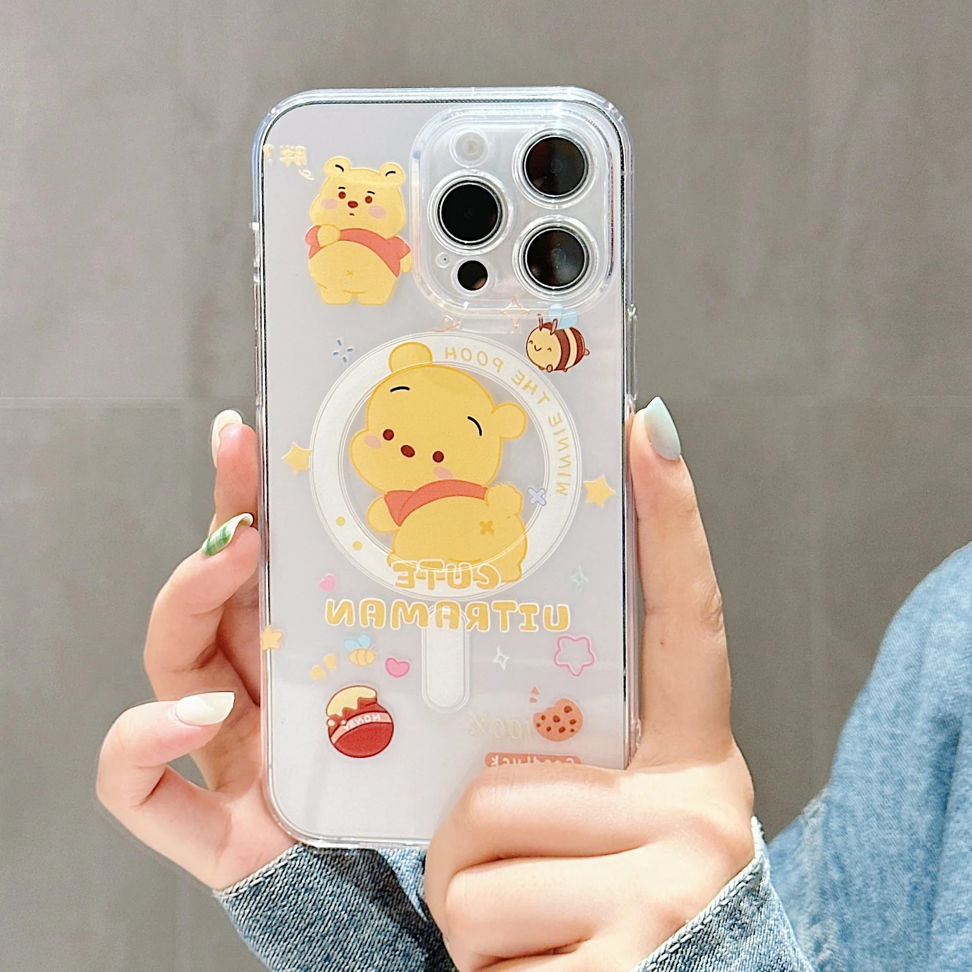 Disney New Cute Winnie Losto Magsafe Магнитный чехол для телефона Samsung Galaxy S24 S23 S22 S21 S20 FE Plus Ultra 5G Soft