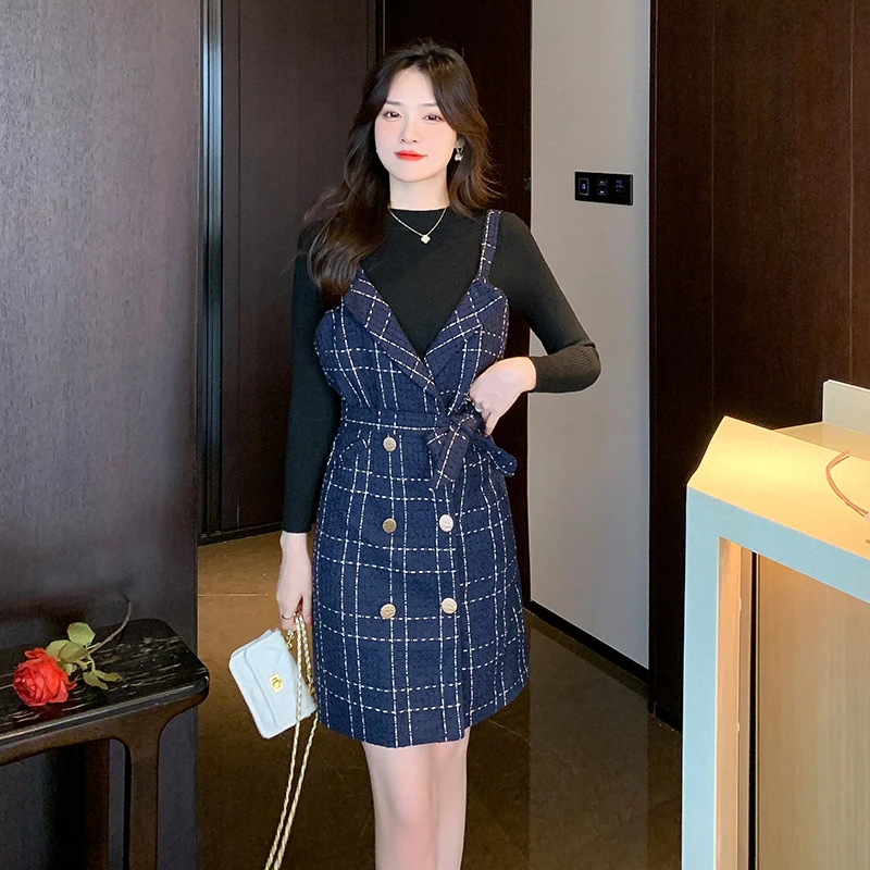 Новый осенне-зимний женский модный винтажный комплект из 2 предметов клетчатые