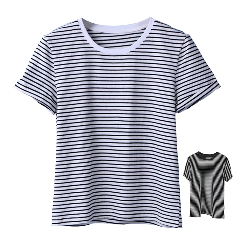 

Cotton Striped Women T shirt O-neck Tshirt Tops Female Summer Clothing y2k T-Shirts Chic for teens Short Sleeve Stripe 2022 Tees